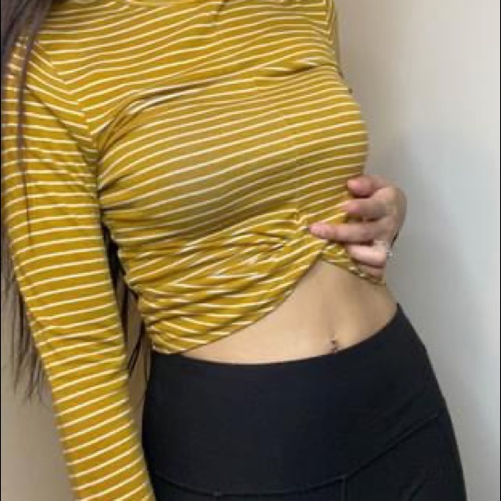 Striped Turtle Neck Mustard Yellow Crop Top